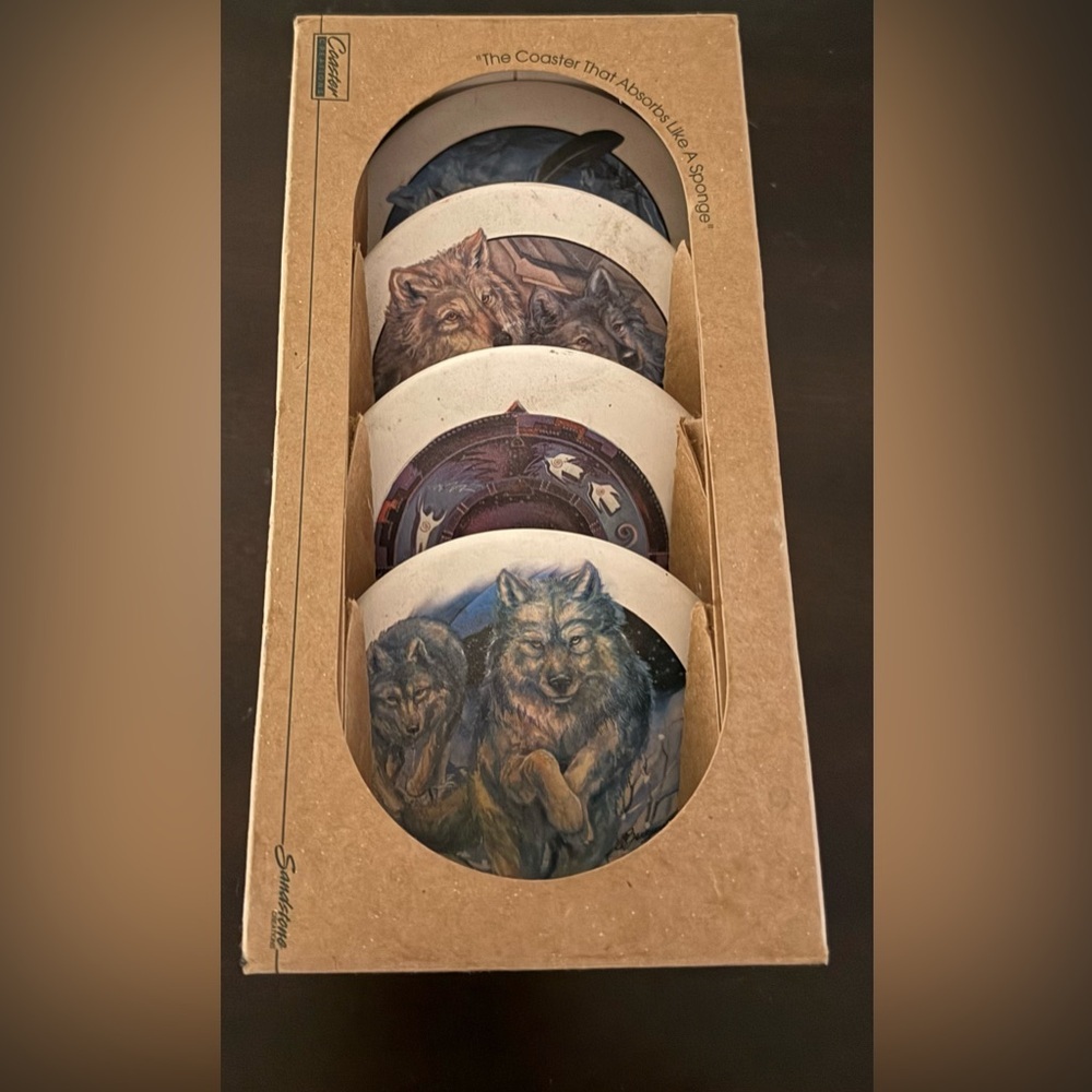 Wolf Sandstone Coaster Set | Rustic Cabin Lodge Decor | Wildlife Nature Coasters - Picture 2 of 6